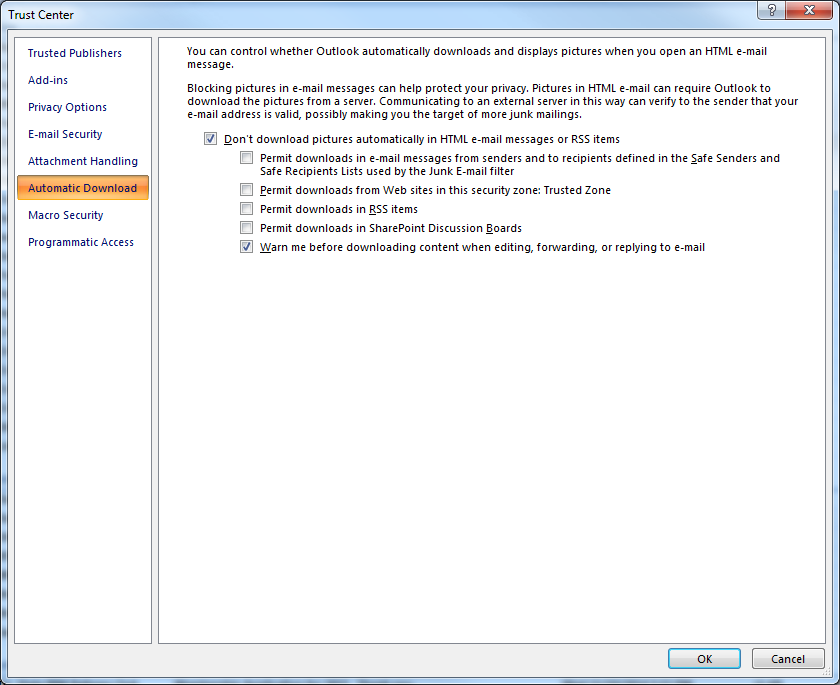 Trust Center in Microsoft Outlook
