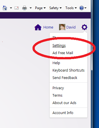 Yahoo eMail Settings Invocation